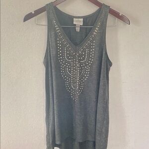 Embellished V-Neck Sleeveless Top - Gray